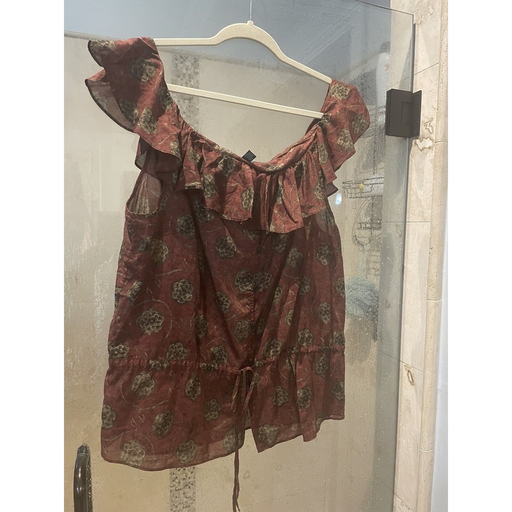 Ralph Lauren Art-to-Wear Lux Ruffled Floral Paisley Cotton Knit Top Sz XL